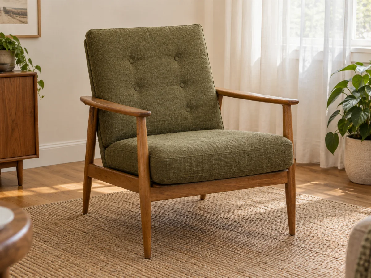 An olive green lounge chair